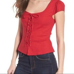 Wayf Red Lace Up Corset Top​